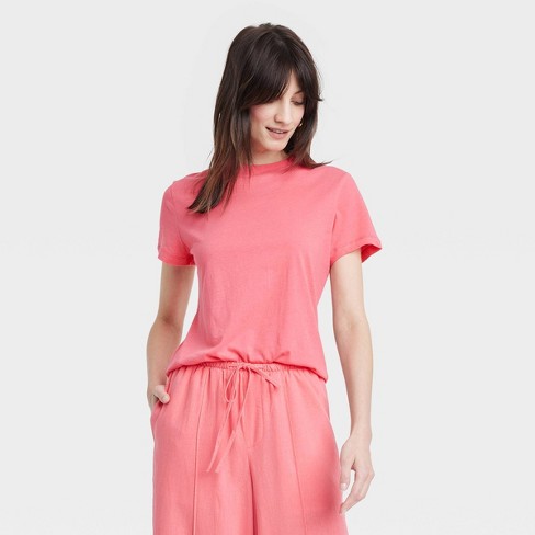 Women's Slim Fit Drape Wrap T-shirt - A New Day™ Pink 1x : Target