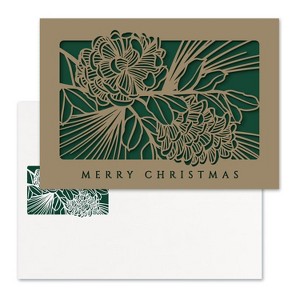 Masterpiece Studios Green Pinecone Laser Cut Holiday Christmas Cards 10 Cards/Envelopes, 5" x 7" - 1 of 1
