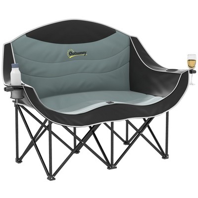 Outsunny Double Camping Chair for Adults, Padded Folding Camp Chair with Armrests, Cup Holders, Black