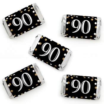 Big Dot of Happiness Adult 90th Birthday - Gold - Mini Candy Bar Wrapper Stickers - Birthday Party Small Favors - 40 Count