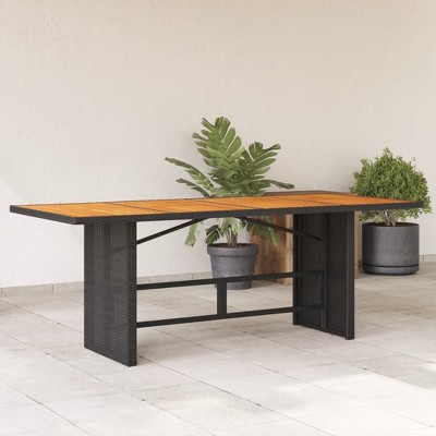 vidaXL Patio Table with Acacia Wood Top Black 74.8"x31.5"x29.1" Poly Rattan