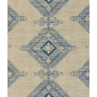 Ivory and Blue Medallion Wool Blend Runner Rug