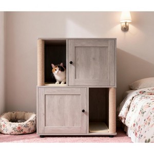 Particle Board Cat Litter Cabinet, Double Layer Enclosure Furniture with Storage for Cat Hygiene, Hidden Litter Box Cabinet with Waste Organizer - 1 of 4