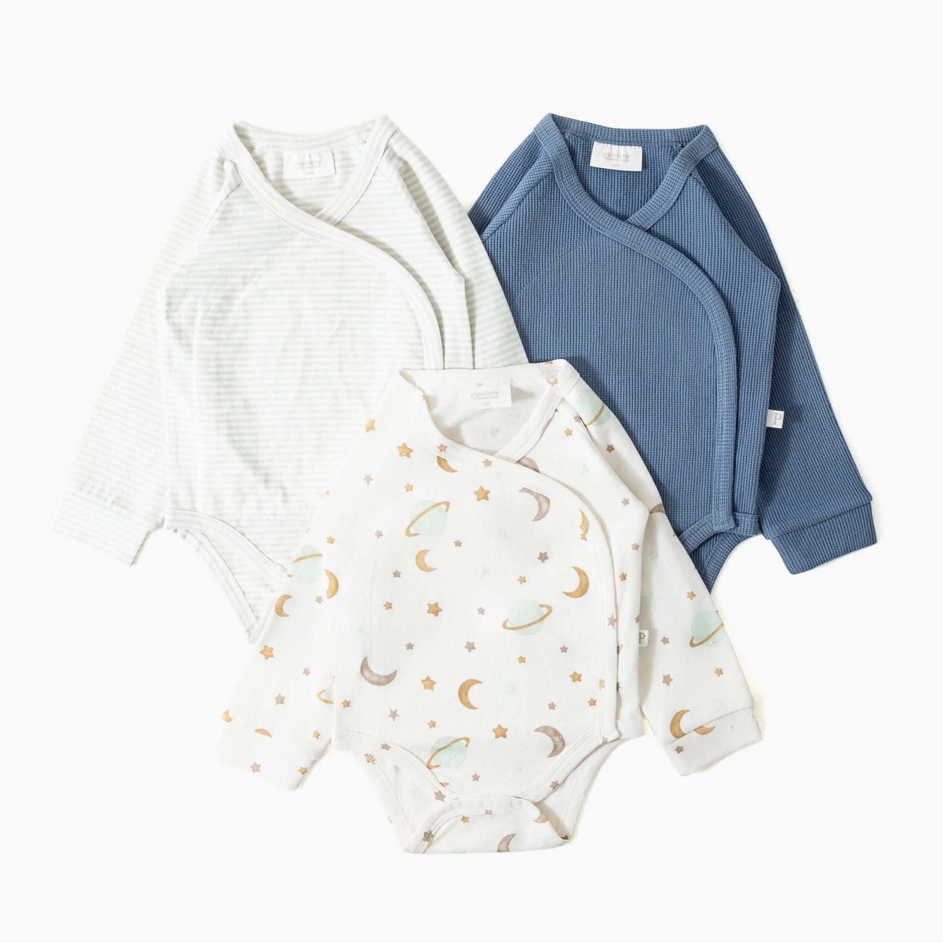 Picolette by Olivia Culpo Baby Boys' 3pk celestial Long Sleeve Bodysuits - Blue/white