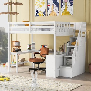 NicBex Full Size Bunk Bed with "L" Shape Desk Loft Bed Bed Frame with Storage Racks, Stairs and Guardrails, No Box Spring Required - 1 of 4