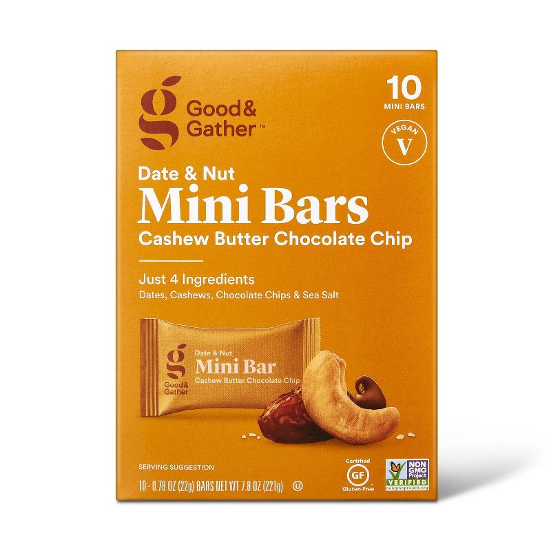 Date and nut Bars Mini Cashew Butter Chocolate Chip - 7.8oz/10ct - Good &#38; Gather&#8482;, 1 of 9