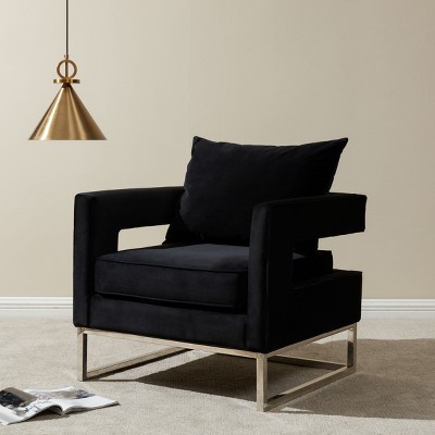 Olivya Black Velvet and Wood Contemporary Accent Chair