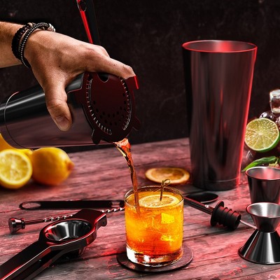 Black Corrosion-Resistant Steel 17-Piece Cocktail Shaker Set with Wood Stand