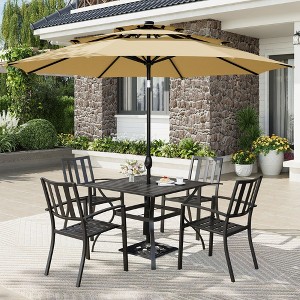 Captiva Designs 6pc Patio Square Table with Steel Frame & Stackable Fixed Chairs & 10ft 3 Tier Auto-tilt Umbrella - 1 of 4