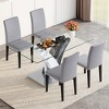 5-Piece Dining Set with Tempered Glass Table and 4 PU Armless Chairs - 3 of 4