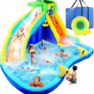HOMDOX Inflateble Water Slides 157.5" × 137.8" × 89" for Kids w/450W Air Blower 6-in-1 Blow Up Water Park Crocodile Shower Head Indoor/Outdoor-Wet/Dry - 1 of 4