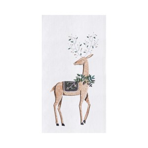 C&F Home Christmas Holiday Classic Reindeer with Holly Wreath Cotton Flour Sack Kitchen Dish Towel 27L x 18W in. - 1 of 4