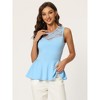 Allegra K Women's Floral Mesh Lace Panel Round Neck Sleeveless Peplum Blouses - 3 of 4