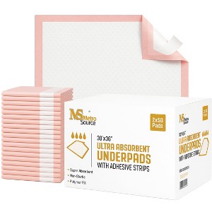 Metro Source 30" x 36" Disposable Underpads 100 Ct | Leak-Proof Bed Pads with Adhesive Strips for Adults, Babies, Pets & Medical Use - 1 of 4