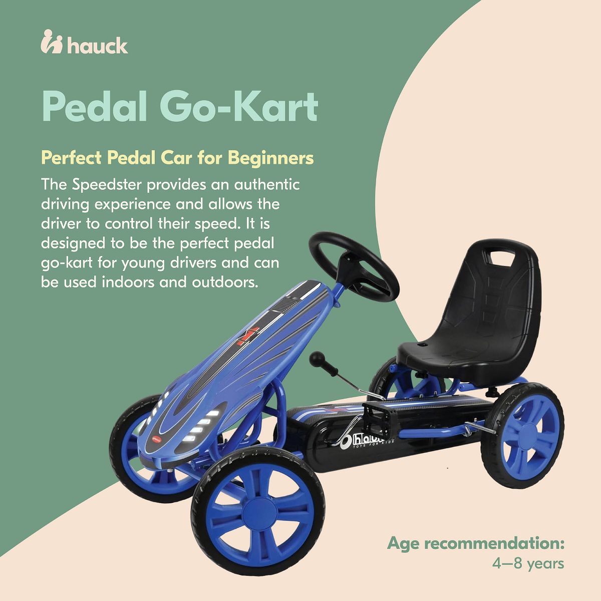 Hauck Speedster Pedal Go Kart with Adjustable Bucket Seat, Large Front Plate, Handbrake and EVA Plastic Wheels for Kids Ages 4 to 8 - thumbnail 2