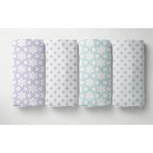 Bacati - Petals/Floral  Muslin Swaddling Blankets set of 4 Aqua/Lilac - 1 of 4