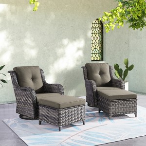 POCASSY Outdoor Swivel Glider Chairs Set of 2 with Ottomans, Patio Furniture Set with All Weather Wicker Outdoor Lounge Accent Chair for Porch Deck - 1 of 4