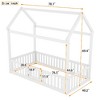 Lyngins Wood House Bed Frame with Fence, Door & Whimsical Sky Roof, Classic Floor Bed, Twin Size Toddler Bed, Play-Friendly Kids' Bed Frame - 3 of 4
