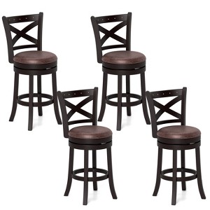Tangkula 26" Swivel Bar Stools Set of 4 Footrest & Rubber Wood Frame for Kitchen Island - 1 of 4