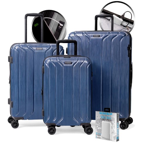 Nonstop New York 3 Piece Set (20 24 28) 4-Wheel Luggage Set + PowerBank  & 2 packing cubes, Black