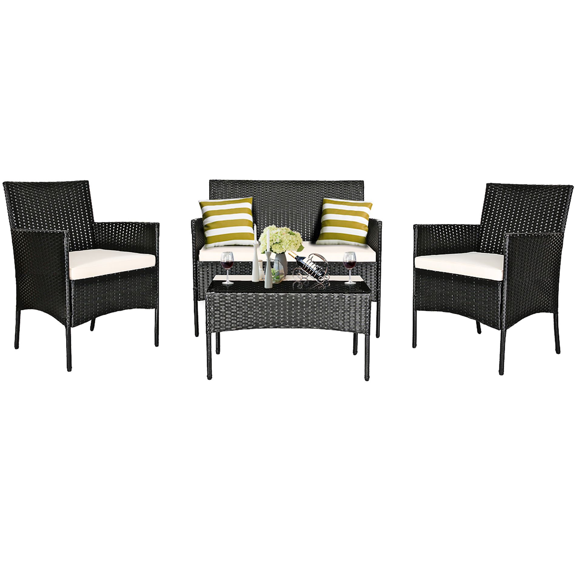 Costway 4PCS Patio Furniture Set Rattan Wicker Conversation Set Outdoor