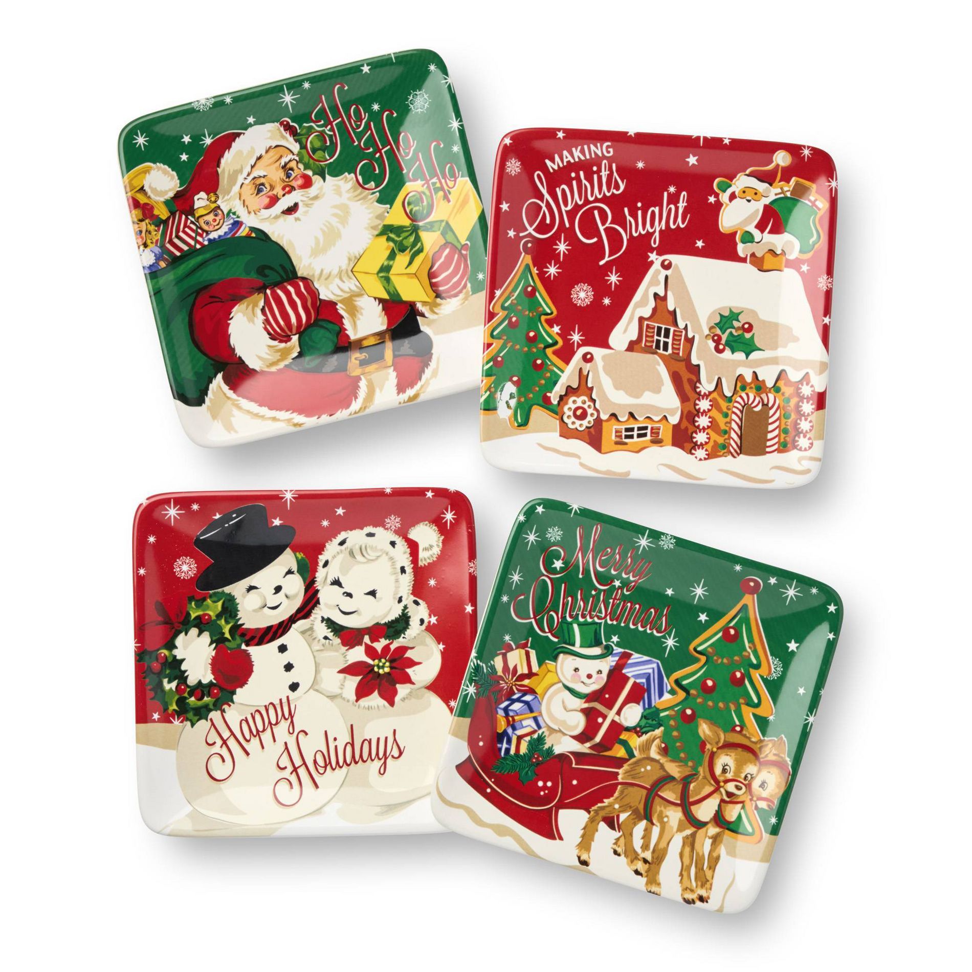 Certified International (Set of 4) 6" Santa's Retro Christmas Canape Plates