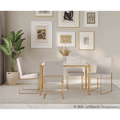 Set of 2 Beige Upholstered Dining Chairs with Gold Metal Frame