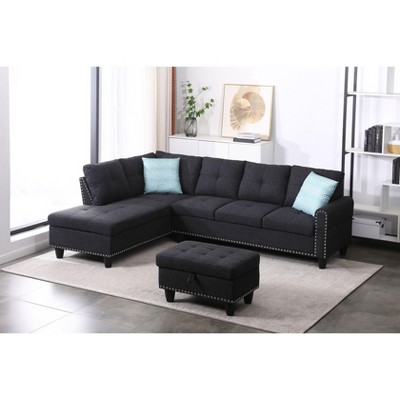 NicBex Linen Sectional Couches for Living Room Modern L-Shaped Left Hand Sofa with Ottoman for Apartment