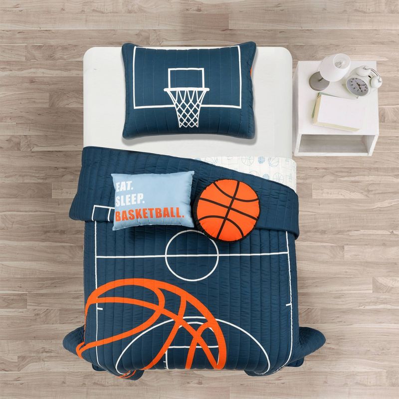 4pc Twin Kids&#39; Basketball Game Reversible Oversized Quilt Set Navy - Lush D&#233;cor, 3 of 10