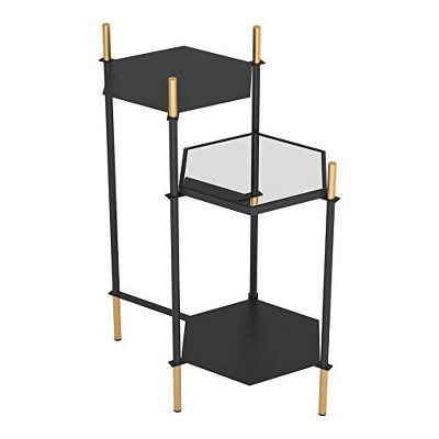 William Black and Gold Hexagonal Metal and Glass Accent Table