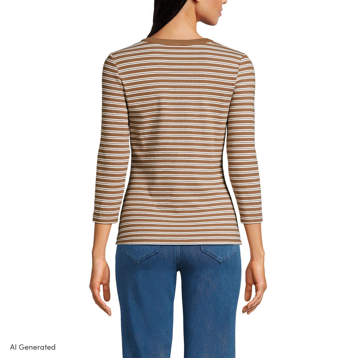 Lands' End Women's 3/4 Sleeve Polished Rib Henley Top - thumbnail 2