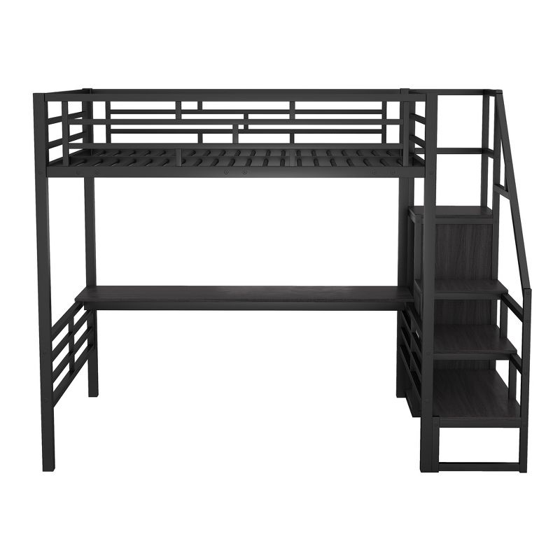 Full Size Metal Loft Bed with Desk, Storage Staircase and Small Wardrobe – ModernLuxe, 5 of 11