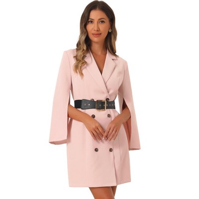 INSPIRE CHIC Women's Elegant Slit Sleeve Belted Double Breasted Work Office Blazer Dresses