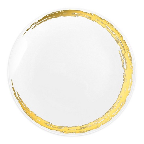 Smarty Had A Party 10.25" White with Gold Moonlight Round Disposable Plastic Dinner Plates (120 Plates) - image 1 of 2