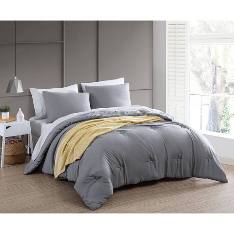 Geneva Home Fashion Queen 8pc Anniston Enzyme Washed Comforter Set w/Throw Dark Gray: Microfiber Bedding, Machine Washable