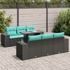 vidaXL Patio Sofa Set with Cushions Table and Sofas 7 Piece Poly Rattan Acacia - Black - 2 of 4