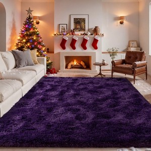 Grass Green Fluffy Shag Area Rug with Non-Slip Base & 4 Reusable Stickers, Soft Plush Mat - 1 of 4