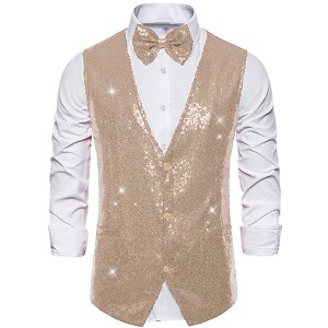INSPIRE CHIC Men's Shiny Sequin Sleeveless Party Prom Suit Vest with Bow Tie - 1 of 4