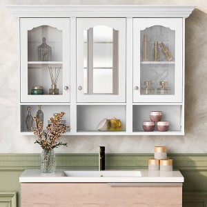 TiramisuBest 47" Wall Mounted Bathroom Cabinet with Mirror, Cabinet with 3 Adjustable Shelves and 3 Open Compartments - 1 of 4