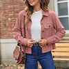 Women Casual Cropped Jackets Notch Collar Corduroy Button Pockets Long Sleeve Jacket Pink L - 4 of 4