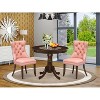 HomeStock 3-Piece Antique Walnut Finish Solid Wood Top - Round Upholstered Dining Room Set - (Seats-4) - 2 of 4