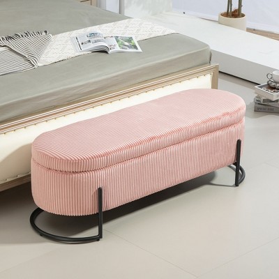 CAVINAS Storage Ottoman Bench, House Hold Storage Ottoman, Upholstered Fabric Storage Ottoman with Safety Hinge, Entryway Padded Footstool