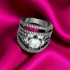 Slickblue Women’s Black Ring in Ruthenium Finish, Three CZ Stones and Pave Accents, Multi-Layer Design, Sizes 5 to 8 - 3 of 4