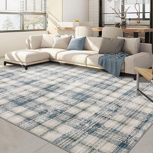 Machine Washable Geometric Living Room Rugs, Soft Non Slip Plaid Bedroom Rugs, Modern Low Pile Throw Carpet for Dining Room - 1 of 4
