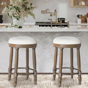 26" Counter Height Bar Stools Set of 2, 360¡ã Swivel Wooden Barstools with Fabric Upholstered Seat, Kitchen & Dining Accent - 1 of 4