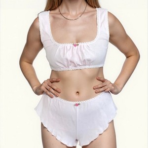 Milanblocks Soft Girl Loungewear Set Cotton Lace Bralette High Waist Panties - 1 of 4