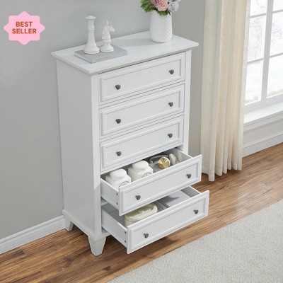 Jojoka 5 Drawer Tall Dresser, Farmhouse Wood Storage Chest with Vintage Loop Handles for Bedroom, Hallway, Closet