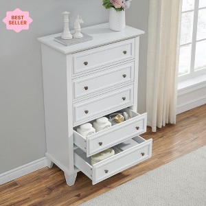Jojoka 5 Drawer Tall Dresser, Farmhouse Wood Storage Chest with Vintage Loop Handles for Bedroom, Hallway, Closet - 1 of 4