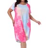 Agnes Orinda Women's Plus Size V-Neck Tie-Dye Curved Hem Short Sleeve Sleepdress - 2 of 4