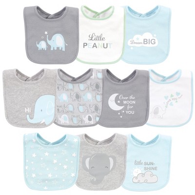 Image of Luvable Friends Baby Boy Interlock Cotton Drooler Bibs, Boy Basic Elephant, One Size